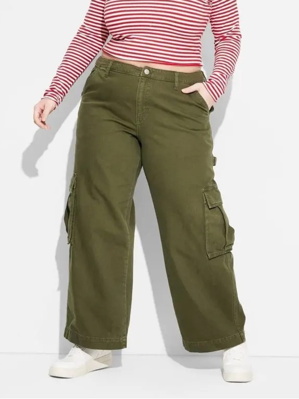 wild fable Olive Green Mid-Rise Baggy Cargo Pants Size 16 New